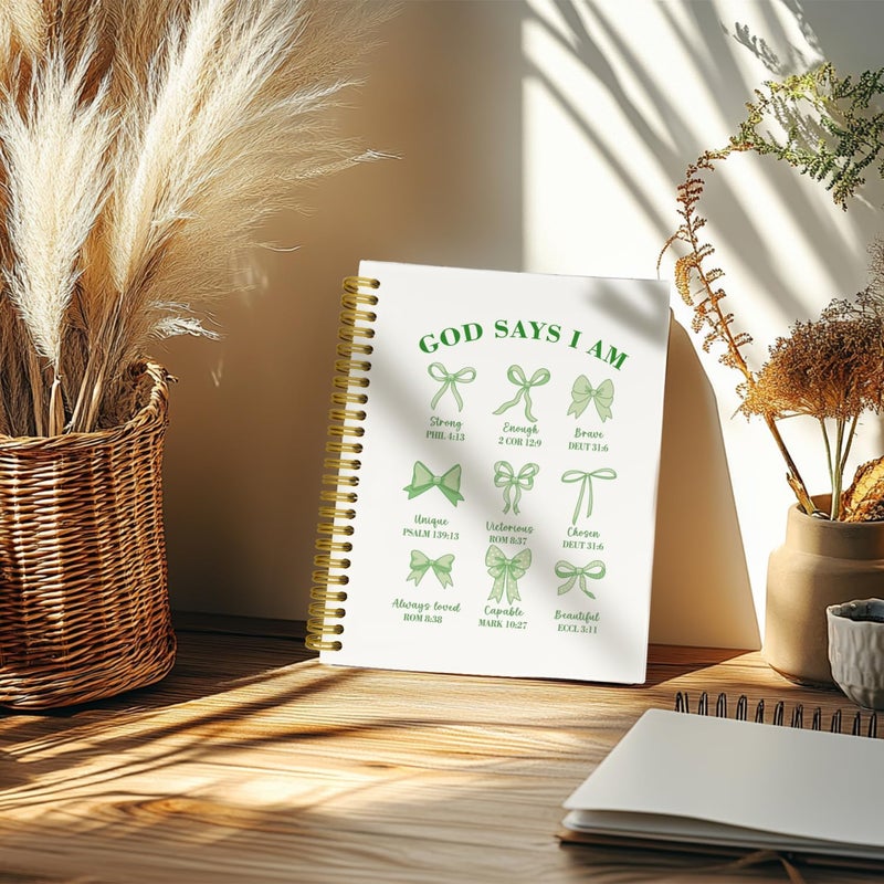 THDSE Bible Journal for Women, Christian Prayer Journal Sage Green Notebook Gifts For Teen Girls Kids, Bible Study Supplies，Coquette Preppy Bows Cute Church Faith Journaling Hardcover Spiral Notebook 5.5 X 8.3 - Image 5
